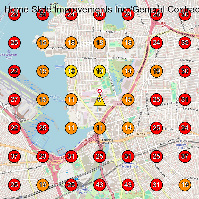 Home Style Improvements Inc./General Contractor/Lead Paint Inspector/cabinet/countertop/floor/tiles GeoGrid visibility map for Construction Company in College Point