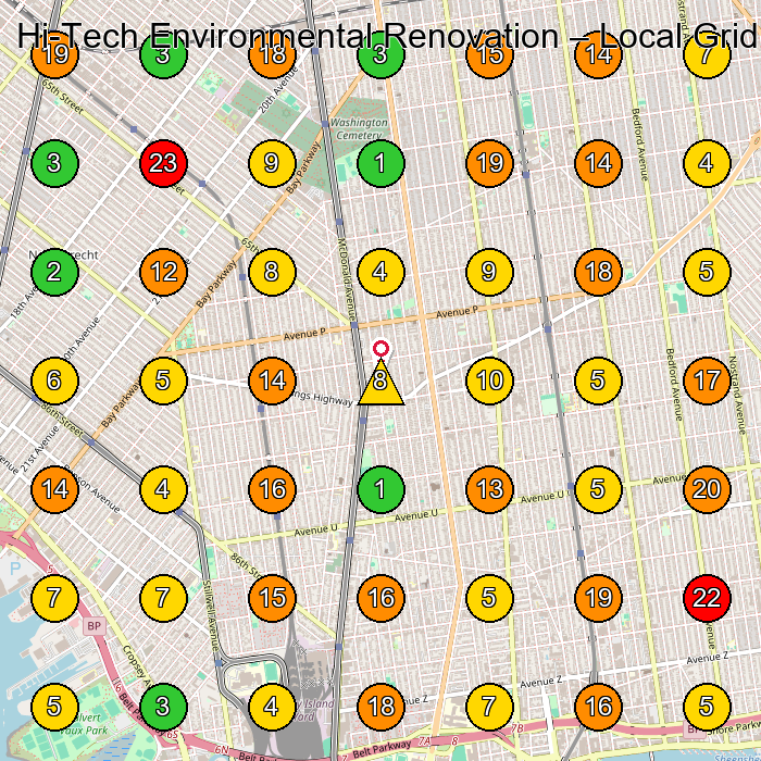 Hi-Tech Environmental Renovation Asbestos Testing Service GeoGrid ranking map for Brooklyn NY