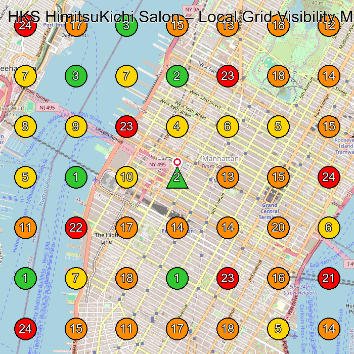 HKS HimitsuKichi Salon Hair Salon GeoGrid ranking map for New York NY
