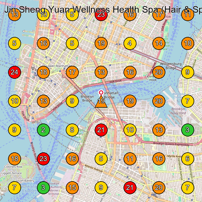 Jin Sheng Yuan Wellness Health Spa (Hair & Spa) Hair Salon GeoGrid ranking map for New York NY