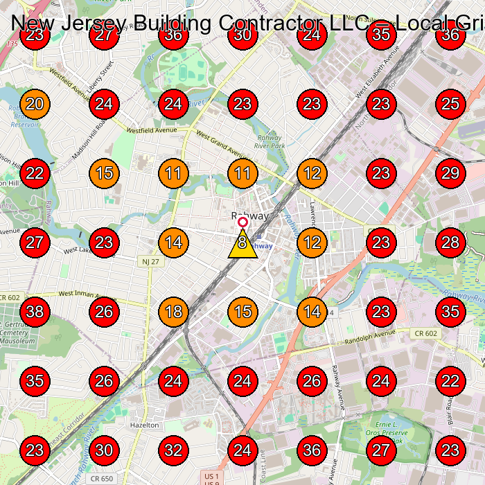 New Jersey Building Contractor LLC GeoGrid visibility map for General Contractor in Clark
