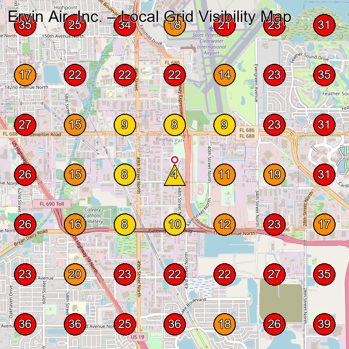 Ervin Air, Inc. GeoGrid visibility map for House Cleaning Service in None