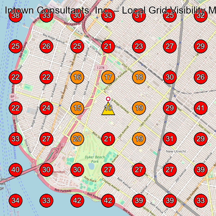 Intown Consultants, Inc. GeoGrid visibility map for Construction Company in Brooklyn