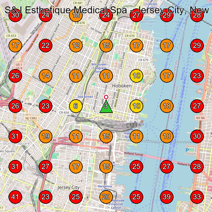 S&J Esthetique Medical Spa - Jersey City, New Jersey GeoGrid visibility map for Medical Spa in Hoboken