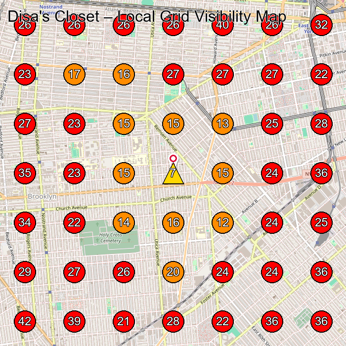 Disa's Closet GeoGrid visibility map for Women'S Clothing Store in Brooklyn
