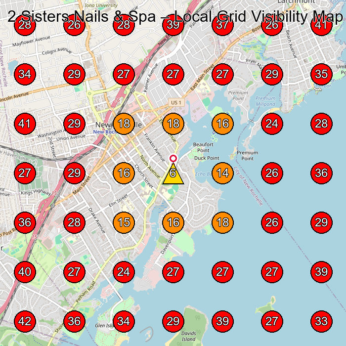 2 Sisters Nails & Spa GeoGrid visibility map for Wellness Program in New Rochelle