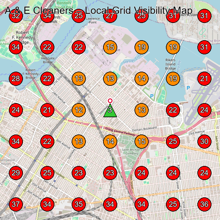 A & E Cleaners GeoGrid visibility map for Laundromat in Astoria