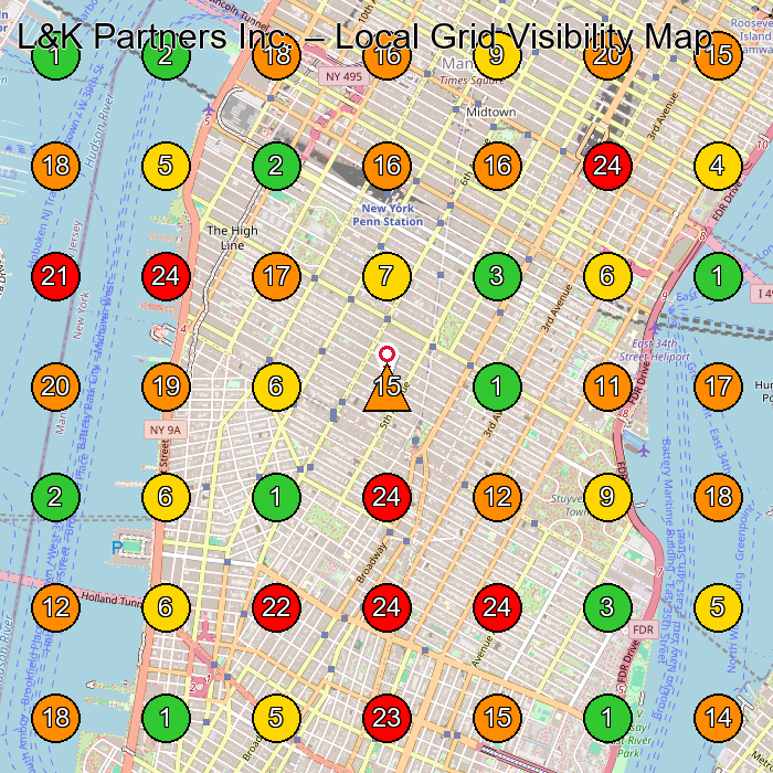 L&K Partners Inc. Construction Company GeoGrid ranking map for New York NY