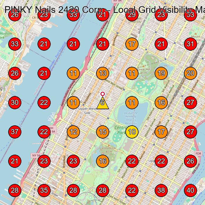 PINKY Nails 2420 Corp GeoGrid visibility map for Nail Salon in New York
