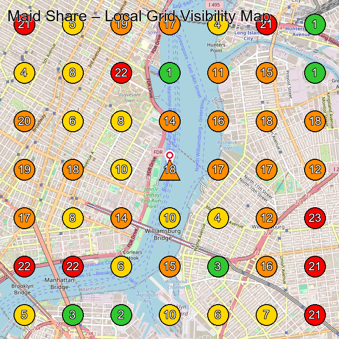 Maid Share House Cleaning Service GeoGrid ranking map for Brooklyn NY