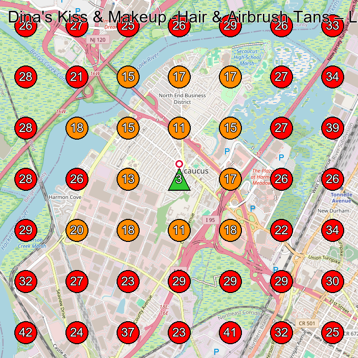 Dina's Kiss & Makeup -Hair & Airbrush Tans GeoGrid visibility map for Beauty Salon in Secaucus