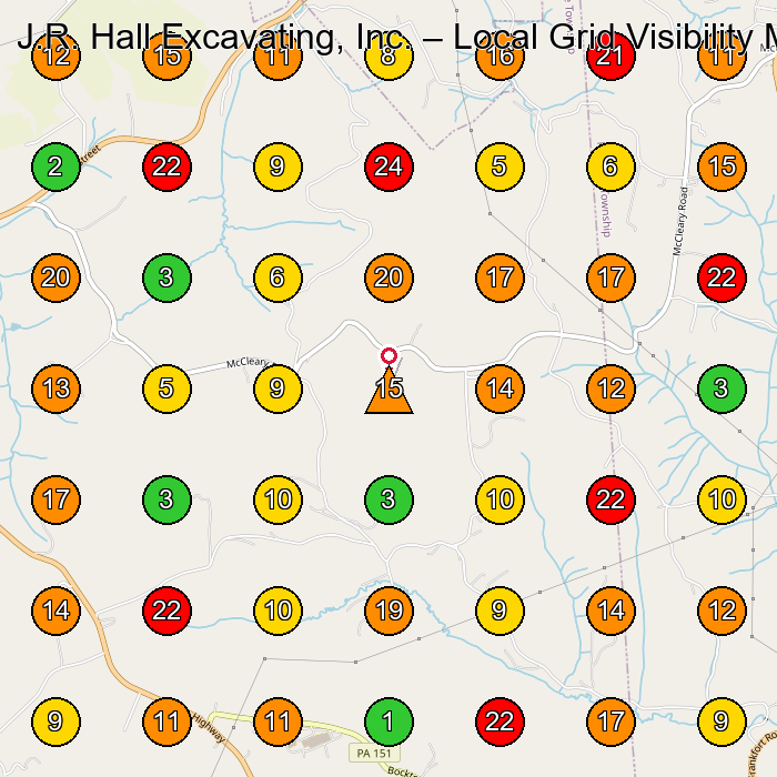 J.R. Hall Excavating, Inc. Excavating Contractor GeoGrid ranking map for Hookstown PA