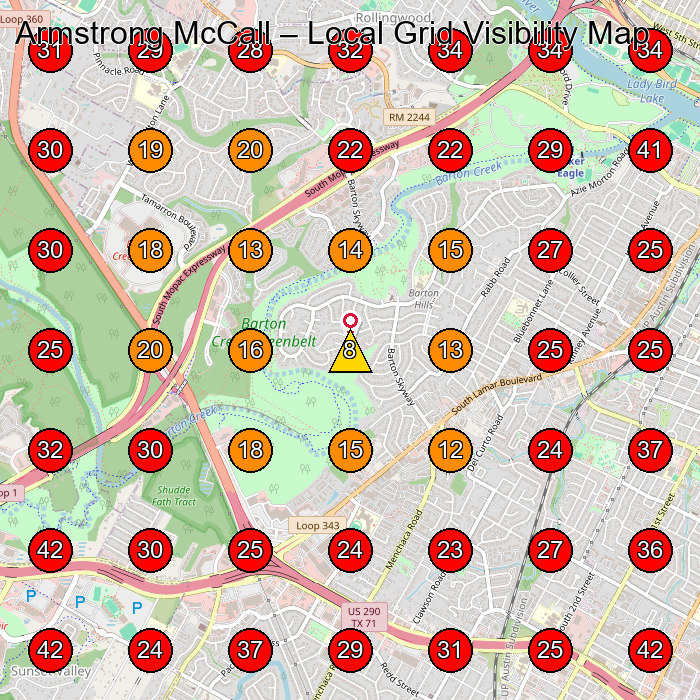 Armstrong McCall GeoGrid visibility map for Lawn Care Service in Austin