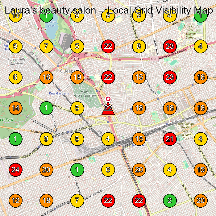 Laura's beauty salon Beauty Salon GeoGrid ranking map for Jamaica NY