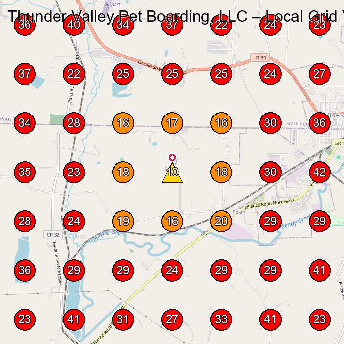 Thunder Valley Pet Boarding, LLC GeoGrid visibility map for Pet Groomer in Columbus
