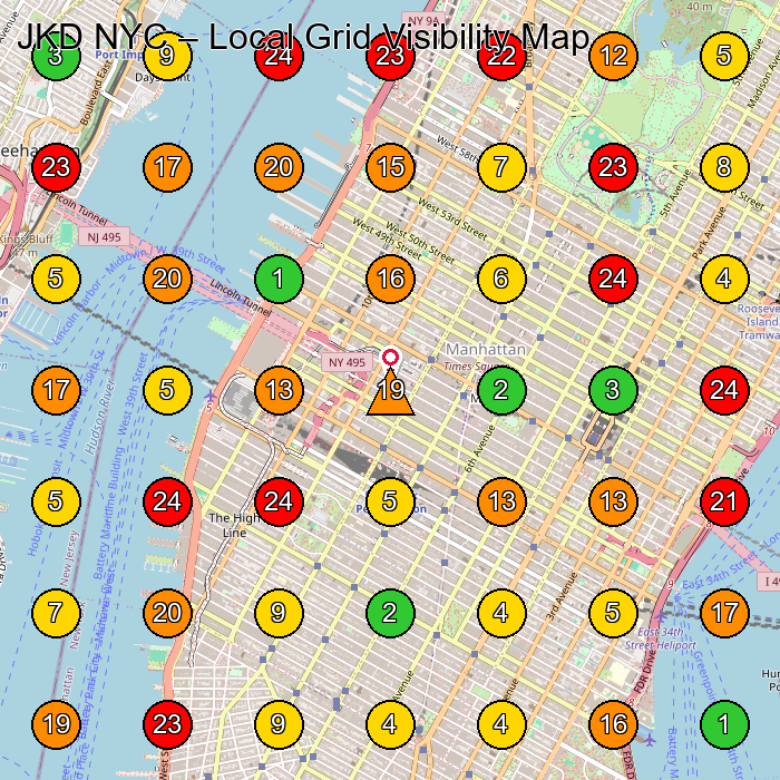 JKD NYC Self Defense School GeoGrid ranking map for New York NY