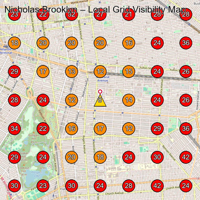 Nicholas Brooklyn GeoGrid visibility map for Beauty Supply Store in Brooklyn