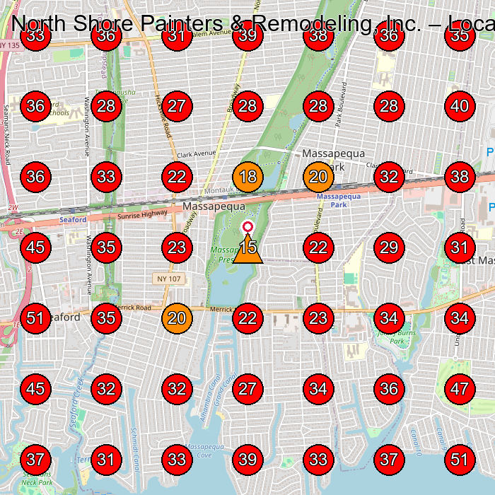 North Shore Painters & Remodeling, Inc. GeoGrid visibility map for Construction Company in Massapequa Park