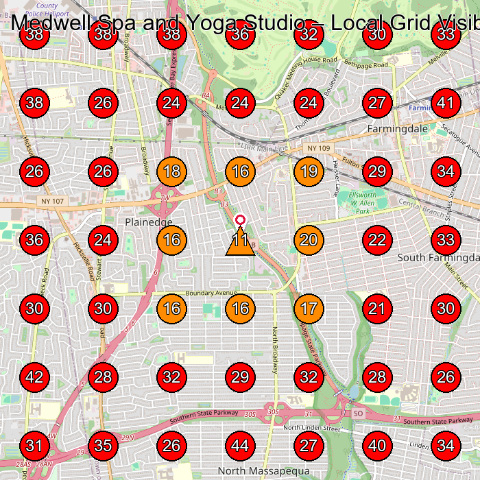 Medwell Spa and Yoga Studio GeoGrid visibility map for Wellness Center in Farmingdale