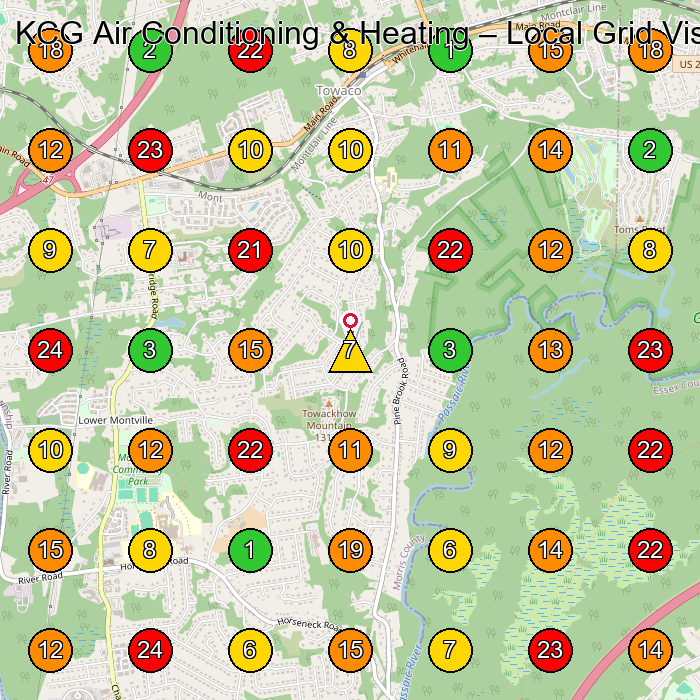 KCG Air Conditioning & Heating Hvac Contractor GeoGrid ranking map for Towaco NJ