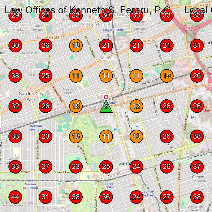 Law Offices of Kenneth S. Feraru, P.C. GeoGrid visibility map for Personal Injury Attorney in Garden City