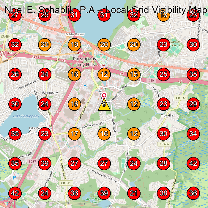 Noel E. Schablik, P.A GeoGrid visibility map for Personal Injury Attorney in Parsippany-Troy Hills