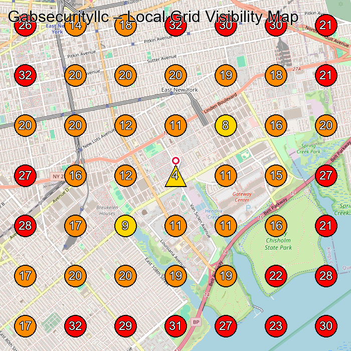Gabsecurityllc GeoGrid visibility map for Security Guard Service in Brooklyn