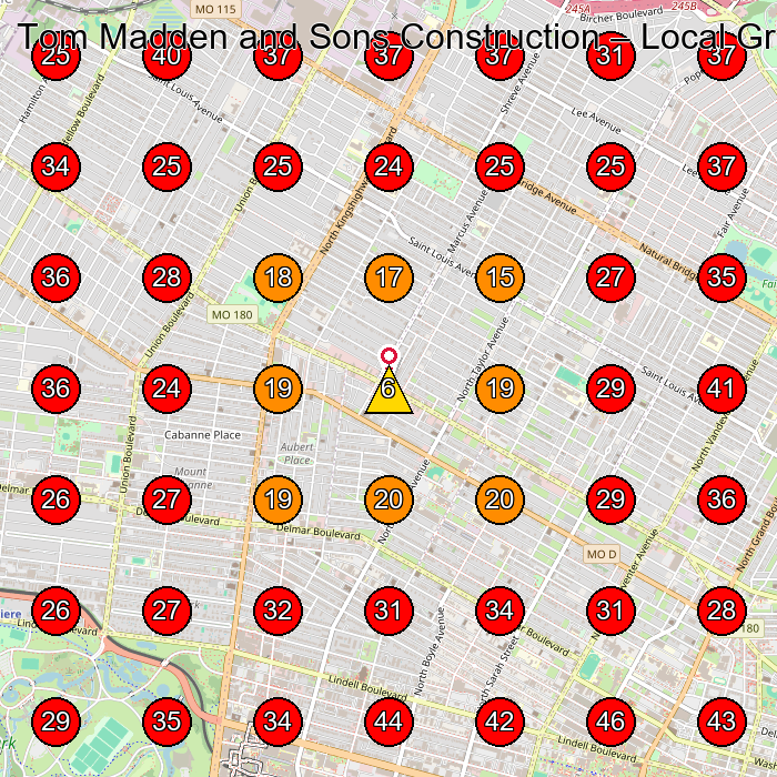 Tom Madden and Sons Construction GeoGrid visibility map for Construction Company in St. Louis