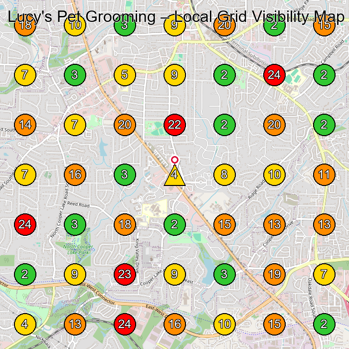 Lucy's Pet Grooming Pet Groomer GeoGrid ranking map for None