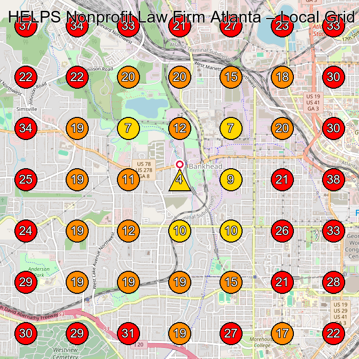 HELPS Nonprofit Law Firm Atlanta GeoGrid visibility map for Pet Groomer in None