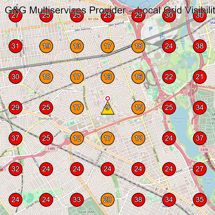 G&G Multiservices Provider GeoGrid visibility map for Paralegal Services Provider in Queens