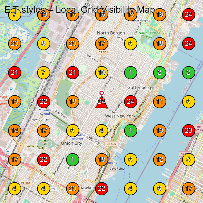 E.T styles Beauty Salon GeoGrid ranking map for North Bergen NJ