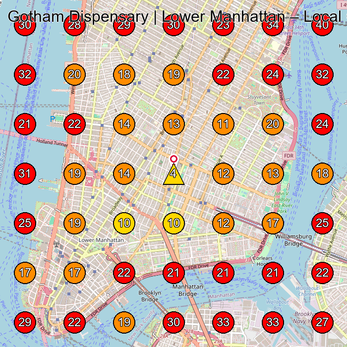 Gotham Dispensary | Lower Manhattan GeoGrid visibility map for Clothing Store in New York