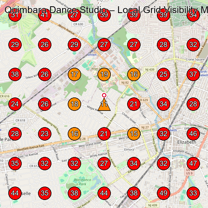Quimbara Dance Studio GeoGrid visibility map for Dance School in Elizabeth