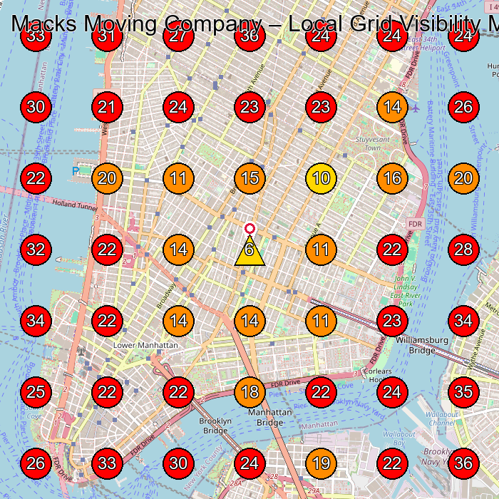 Macks Moving Company GeoGrid visibility map for Moving And Storage Service in New York