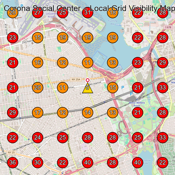 Corona Social Center GeoGrid visibility map for Adult Day Care Center in 4310 52nd St