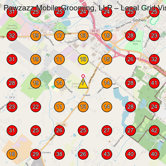 Pawzazz Mobile Grooming, LLP GeoGrid visibility map for Pet Groomer in Slate Hill