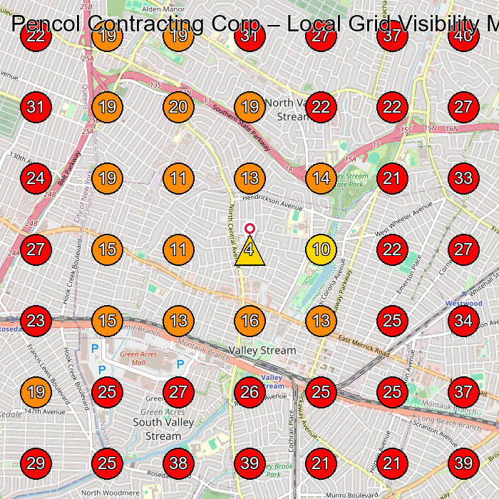Pencol Contracting Corp GeoGrid visibility map for Construction Company in Valley Stream