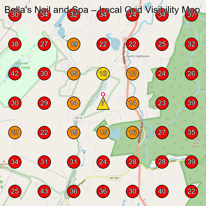 Bella's Nail and Spa GeoGrid visibility map for Nail Salon in Wappingers Falls