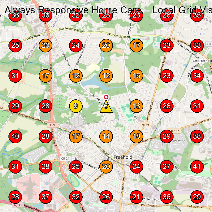 Always Responsive Home Care GeoGrid visibility map for Roofing Contractor in Freehold