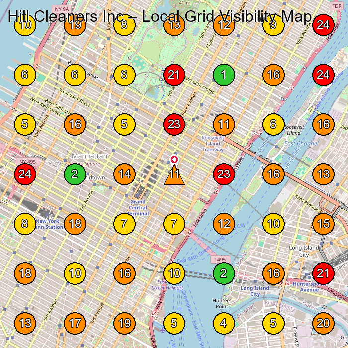 Hill Cleaners Inc Dry Cleaner GeoGrid ranking map for New York NY