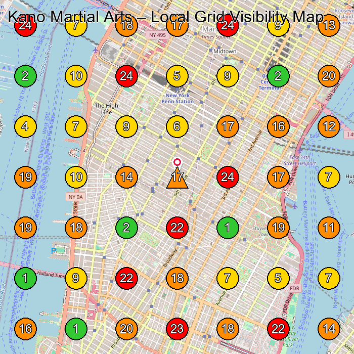 Kano Martial Arts Martial Arts School GeoGrid ranking map for New York NY