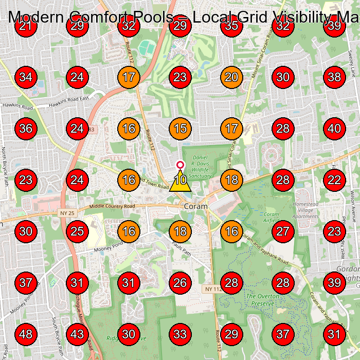 Modern Comfort Pools GeoGrid visibility map for Swimming Pool Contractor in Coram