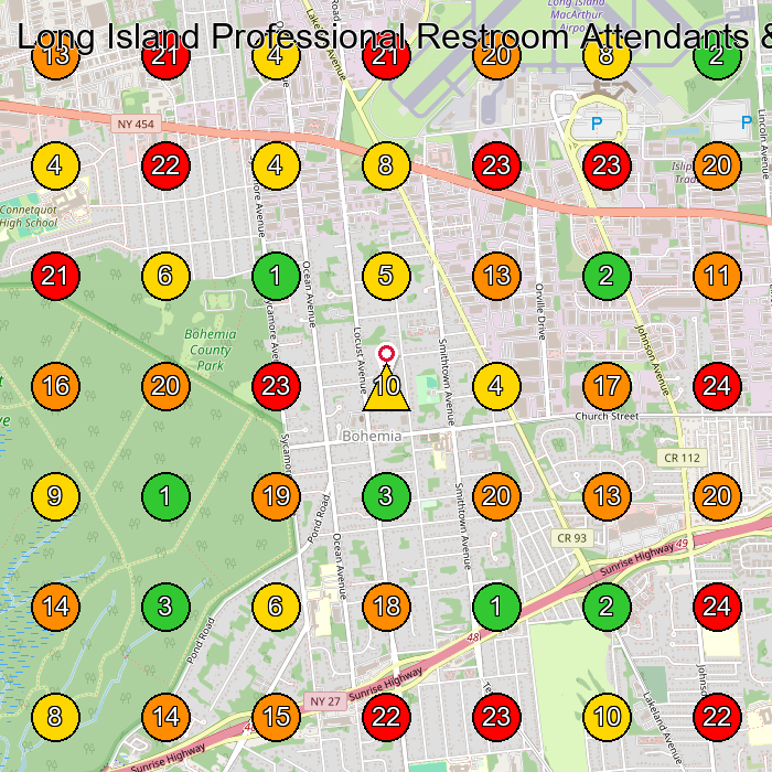 Long Island Professional Restroom Attendants & Housekeeping Service, House Cleaning Service GeoGrid ranking map for Bohemia NY