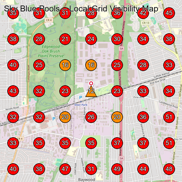 Sky Blue Pools GeoGrid visibility map for Swimming Pool Contractor in Bay Shore