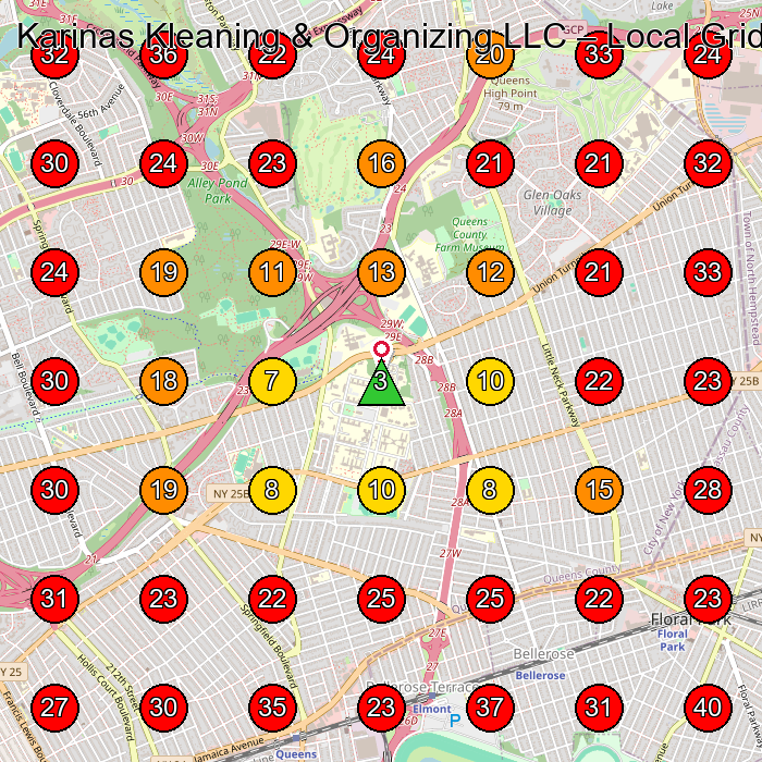 Karinas Kleaning & Organizing LLC GeoGrid visibility map for Commercial Cleaning Service in None