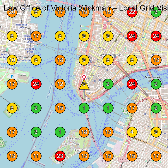 Law Office of Victoria Wickman Personal Injury Attorney GeoGrid ranking map for New York NY
