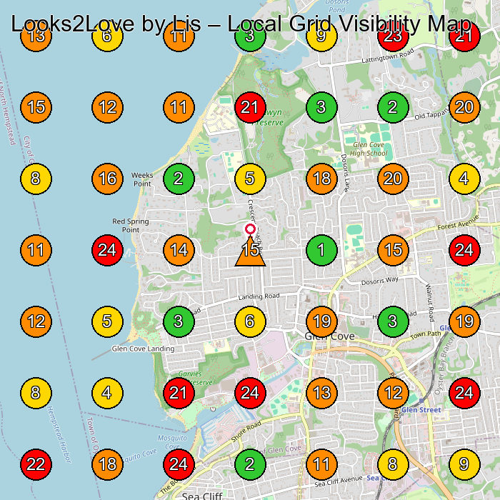 Looks2Love by Lis Beauty Salon GeoGrid ranking map for Glen Cove NY