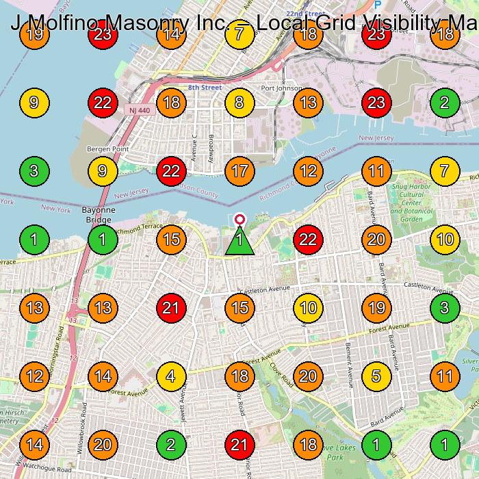 J Molfino Masonry Inc. Masonry Contractor GeoGrid ranking map for Staten Island NY