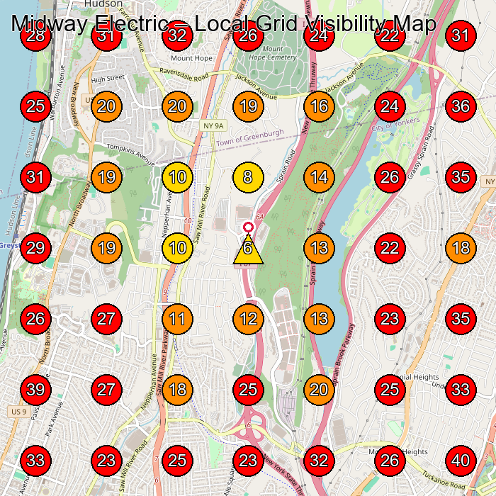 Midway Electric GeoGrid visibility map for Electrician in Yonkers